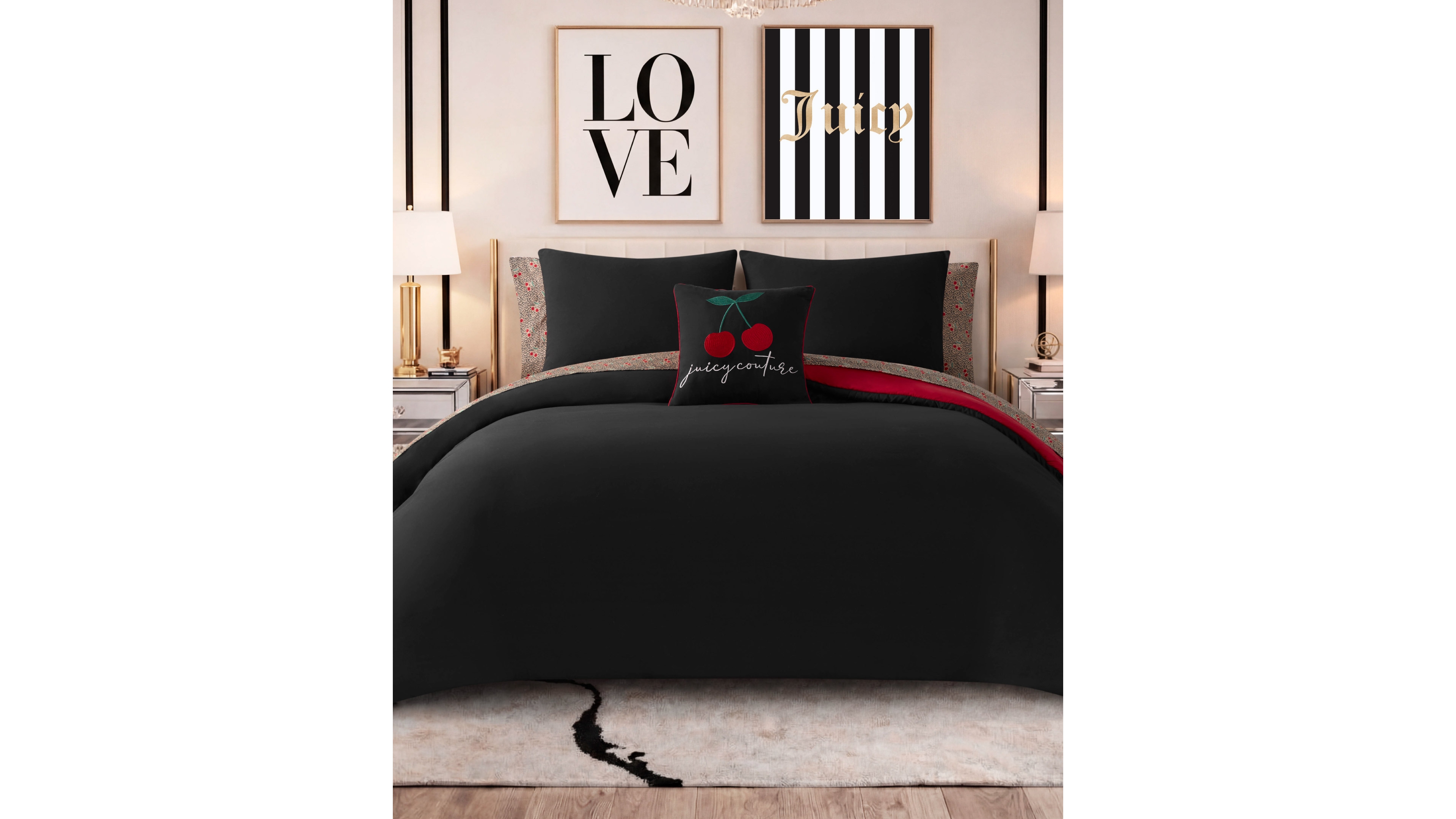 Juicy Couture Cherry Toss Cheetah Reversible 8-Piece Bed in a Bag, Queen