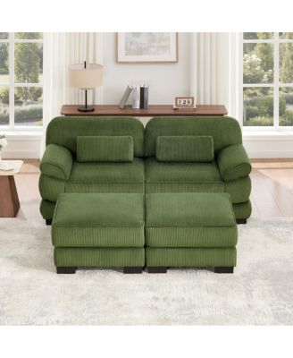 76.4 Inch U-Shaped Modular Sectional Sofa, 2-Seater Sofa with 2 Ottomans, Breathable Corduroy Fabric,for Living Room Bedroom Apartment