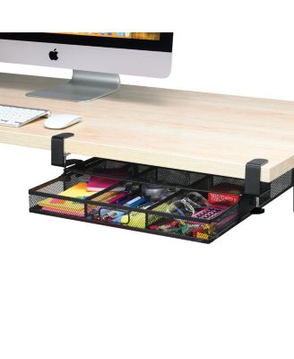 Clamp On Under Desk Mesh Organizer Pull Out Storage For Home Office