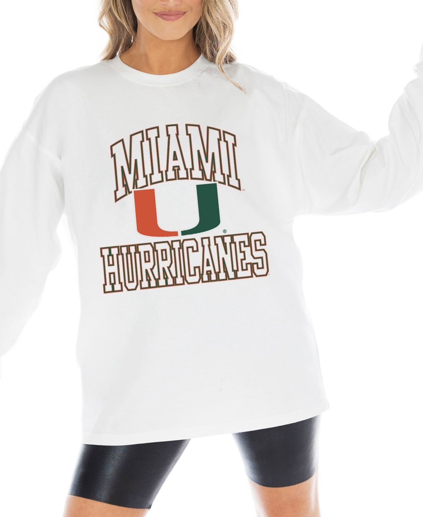 Женская футболка Gameday Couture White Miami Hurricanes Mind Games Oversized Long-Sleeve — фото 1
