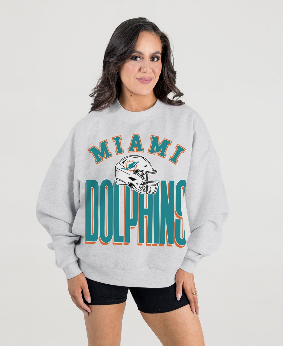 Gameday Couture Women's Ash Miami Dolphins Fierce Focus Premium Oversized Fleece Pullover Sweatshirt - Ash