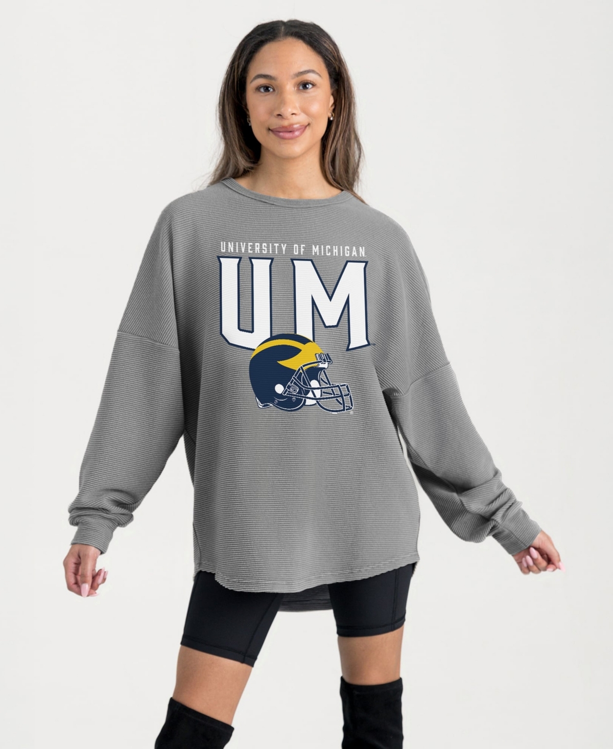 Gameday Couture Women's Gray Michigan Wolverines Oversized Pure Motion Corded Sweatshirt - Gray