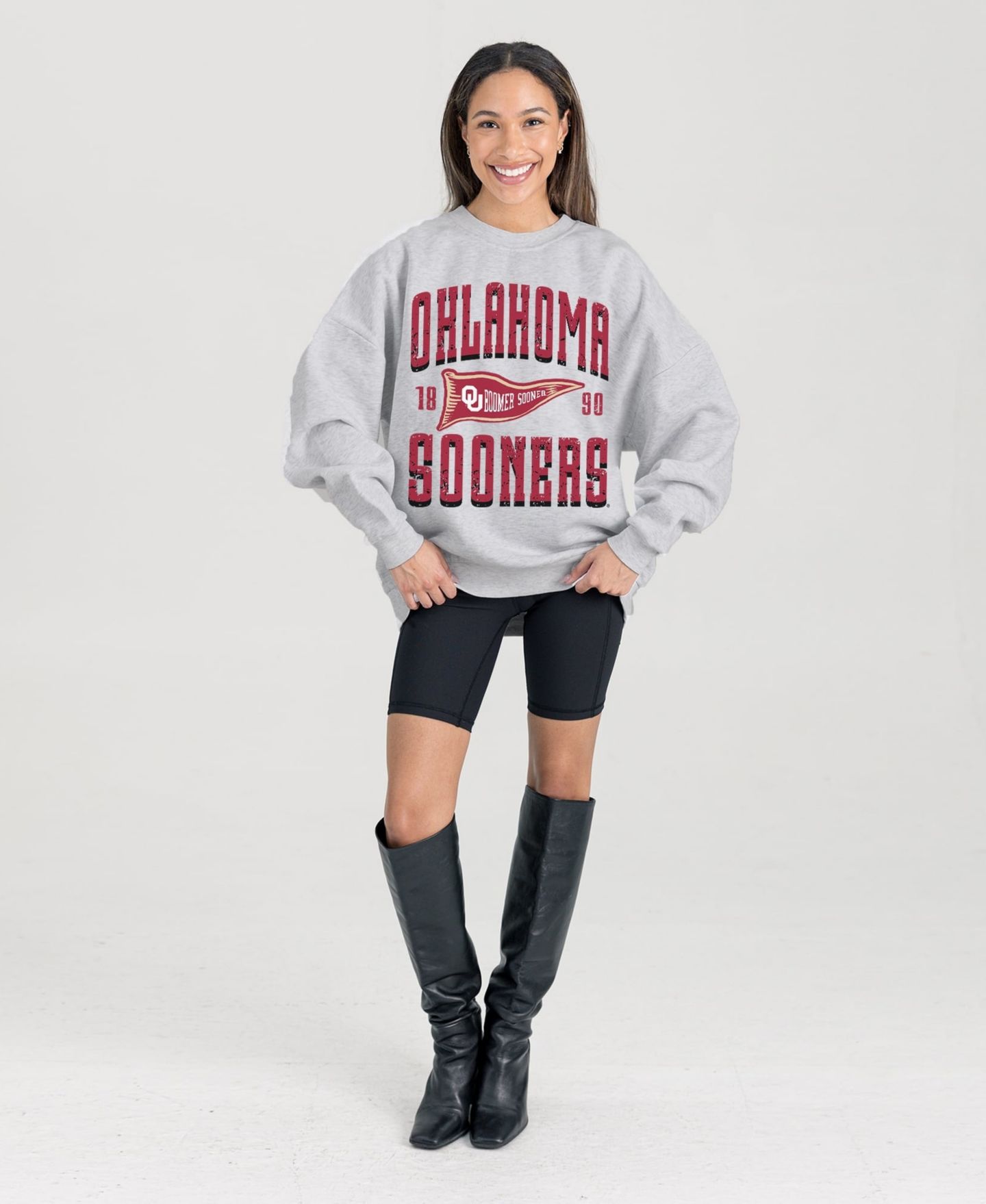 Женская толстовка Gameday Couture Ash Oklahoma Sooners Oversized Pennant Pride Premium Fleece — фото 3