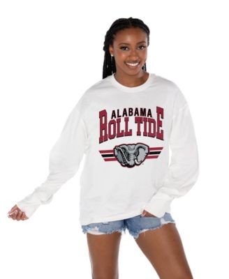 Women's White Alabama Crimson Tide Oversized Swift Strike Long-Sleeve T-Shirt