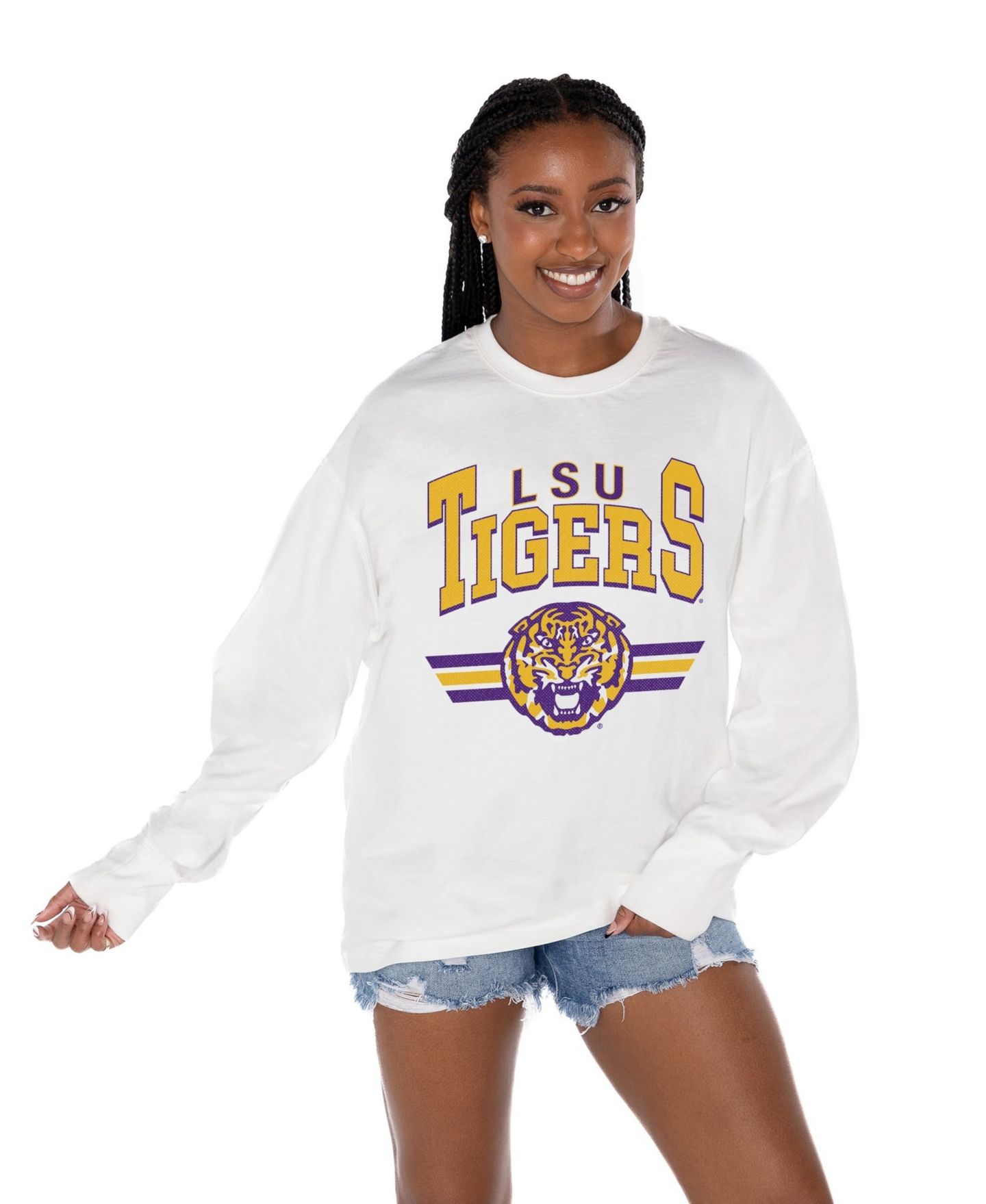 Женская футболка Gameday Couture White LSU Tigers Oversized Swift Strike Long-Sleeve — фото 1