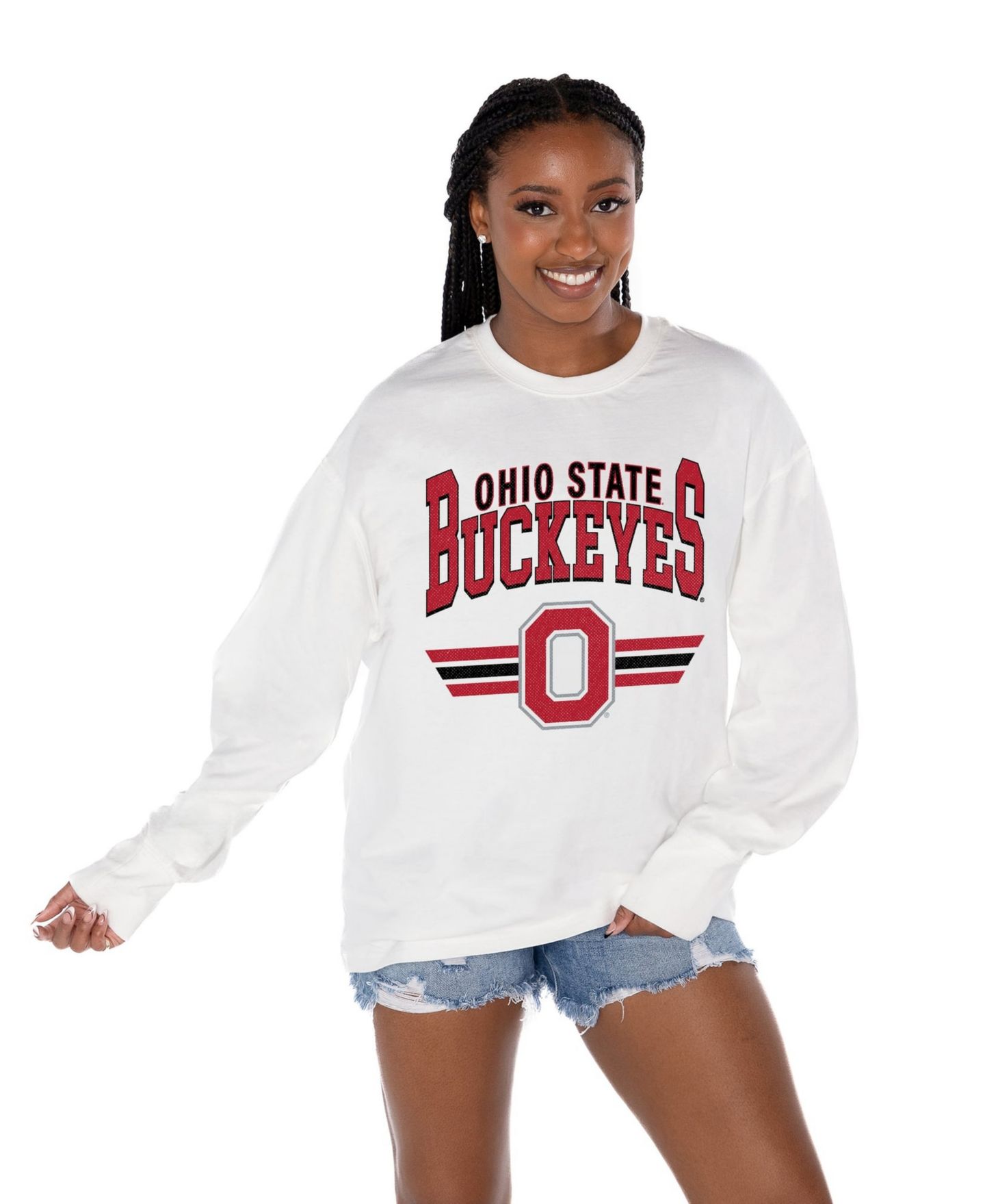 Женская футболка Gameday Couture White Ohio State Buckeyes Oversized Swift Strike Long-Sleeve — фото 1