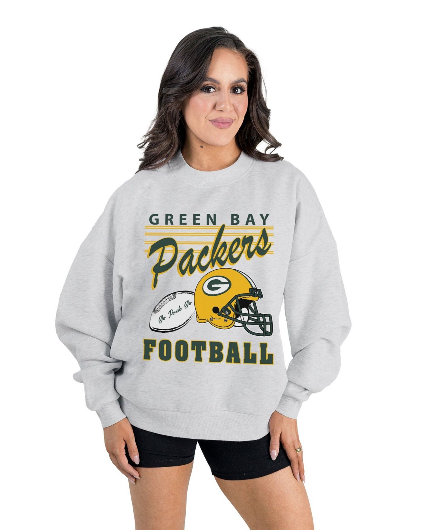 Женская толстовка Gameday Couture Ash Green Bay Packers Home Turf Oversized Premium Fleece Pullover — фото 1