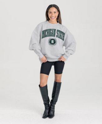 Women's Ash Michigan State Spartans Oversized Tradition Refined Premium Fleece Sweatshirt
