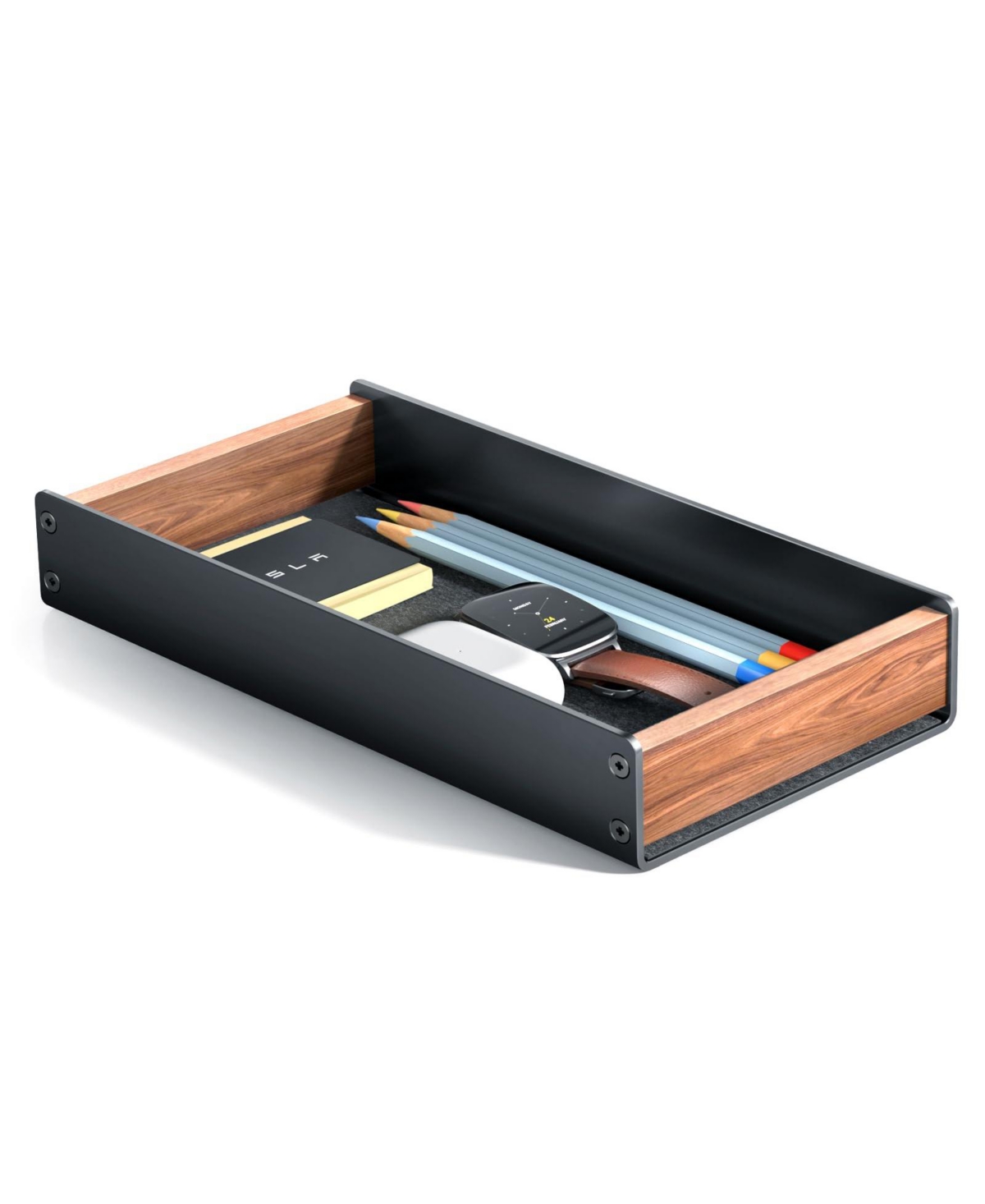 Four Candies Walnut Aluminum Valet Tray Catchall Storage Organizer for Essentials