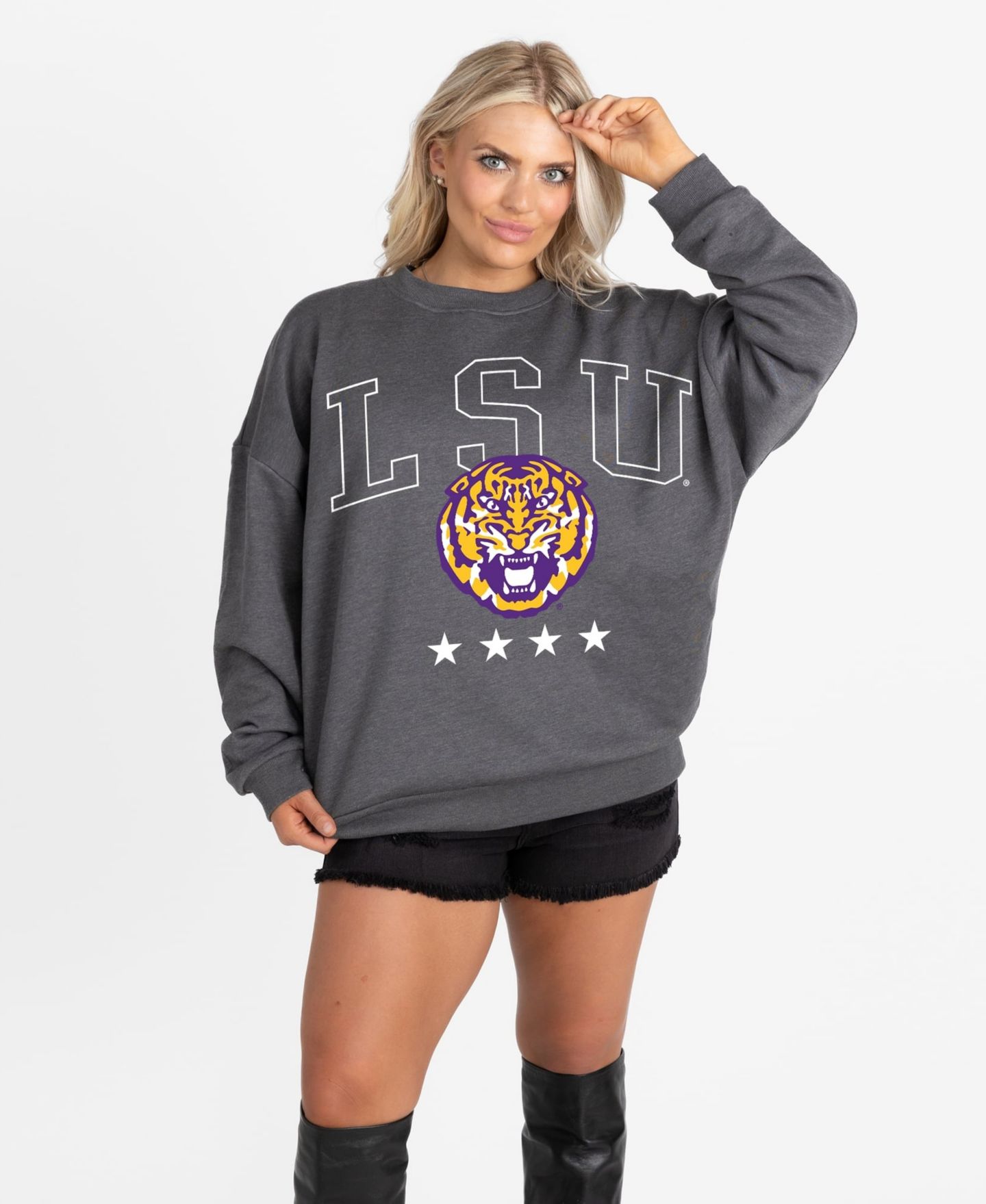 Женская толстовка Gameday Couture Charcoal LSU Tigers Oversized Rising Stars Premium Fleece Drop Shoulder — фото 4