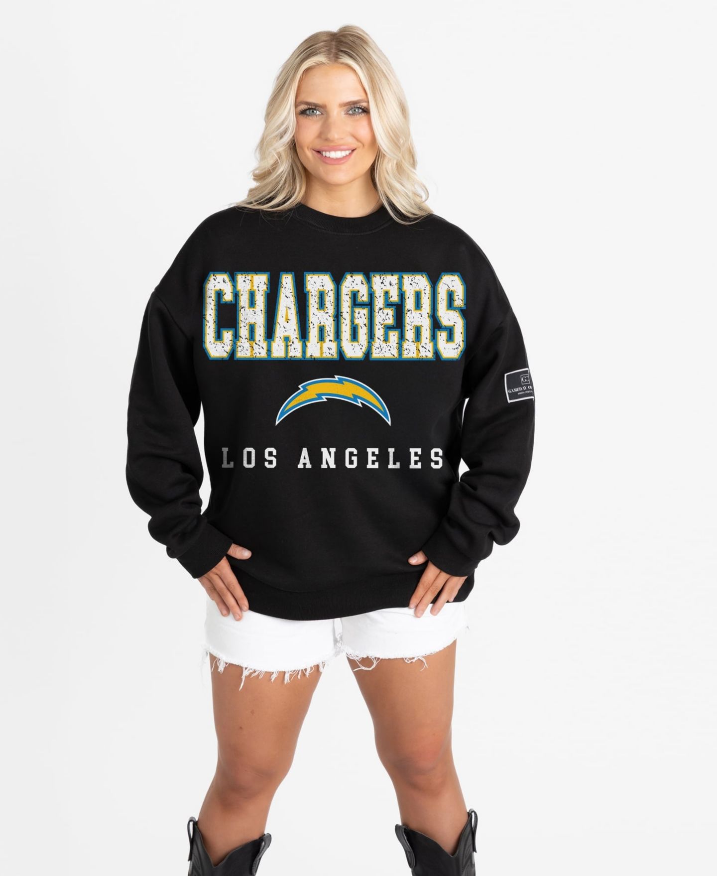 Женская толстовка Gameday Couture Black Los Angeles Chargers Oversized Level Up Black Label Premium Fleece — фото 1