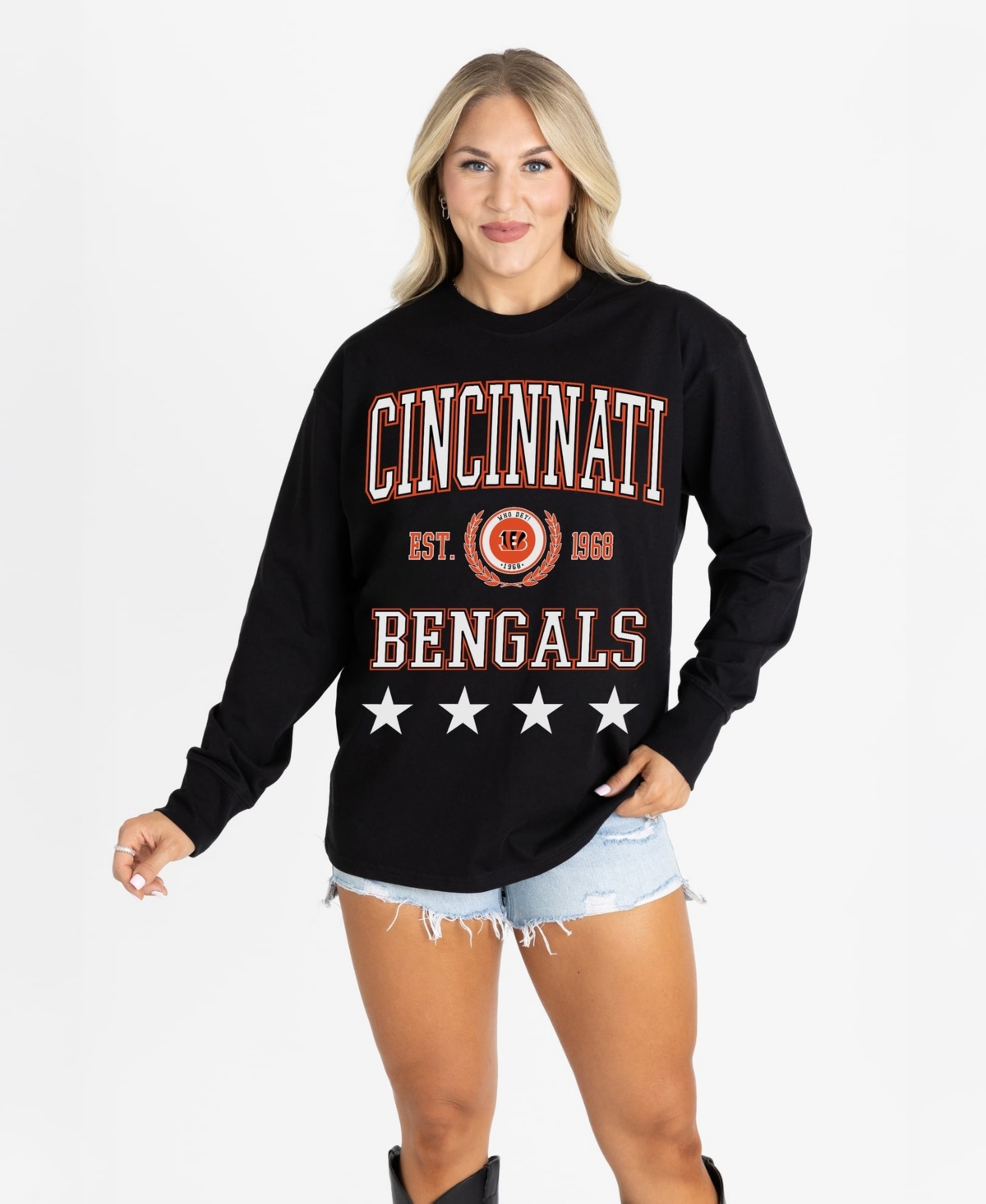 Gameday Couture Women's Black Cincinnati Bengals Oversized Everyday Star Long-Sleeve T-Shirt - Black