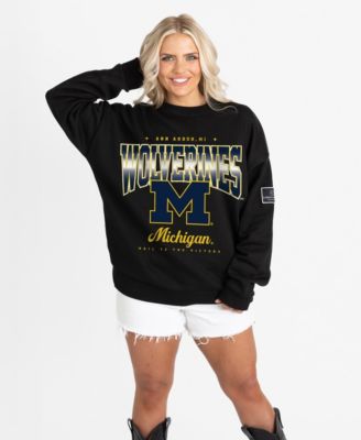 Women's Black Michigan Wolverines Oversized Powerhouse Play Black Label Premium Fleece Sweatshirt
