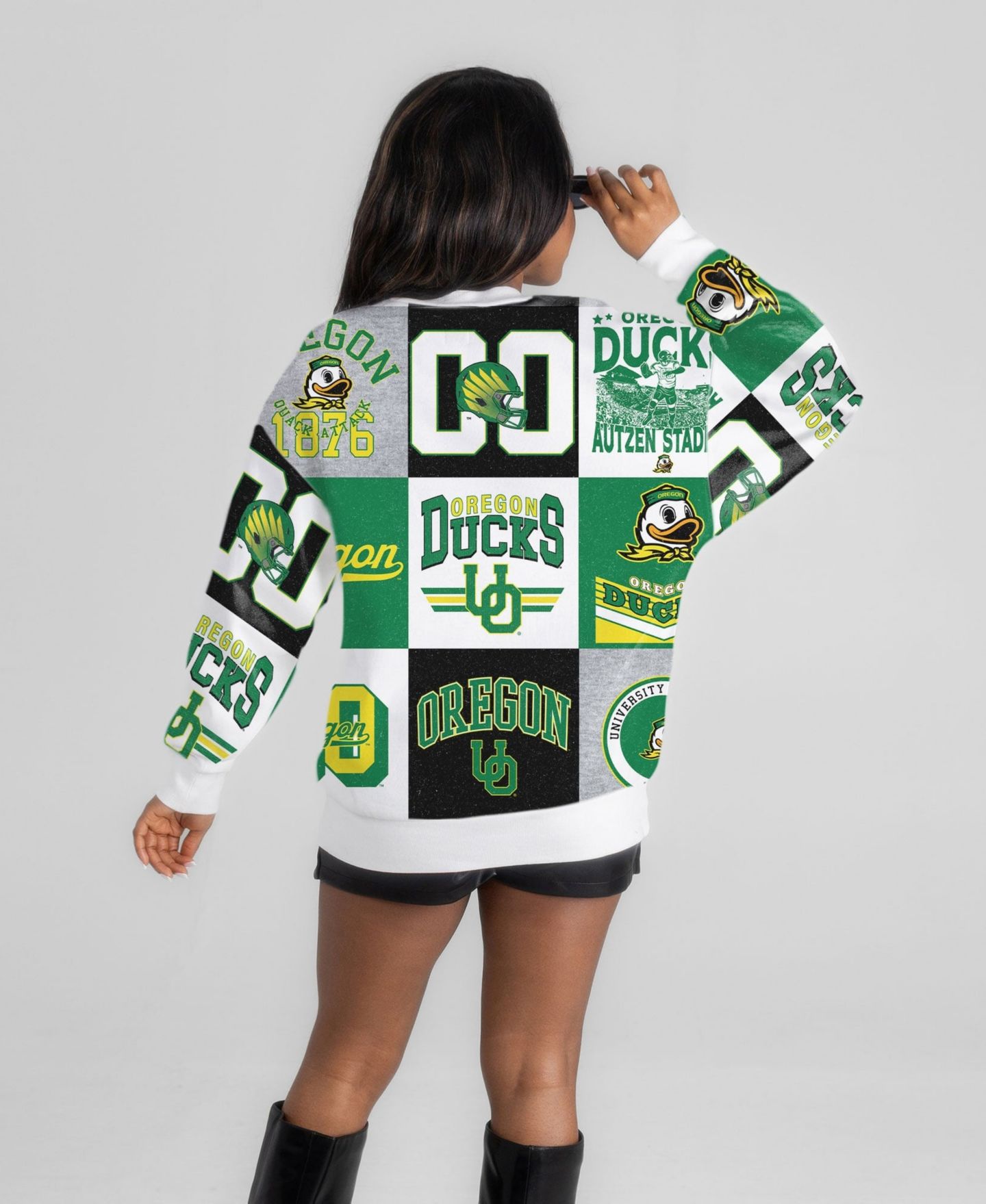 Женский свитер Gameday Couture Green Oregon Ducks Highlight Reel Patchwork Long-Sleeve Pullover — фото 2