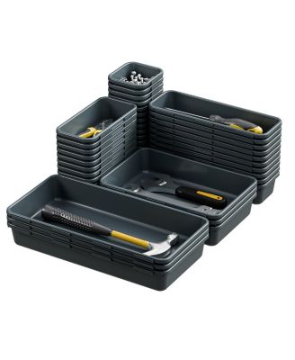Plastic Interlocking Desk Drawer Organizer Tray Set 5 Sizes For Home Office Kitchen Bathroom