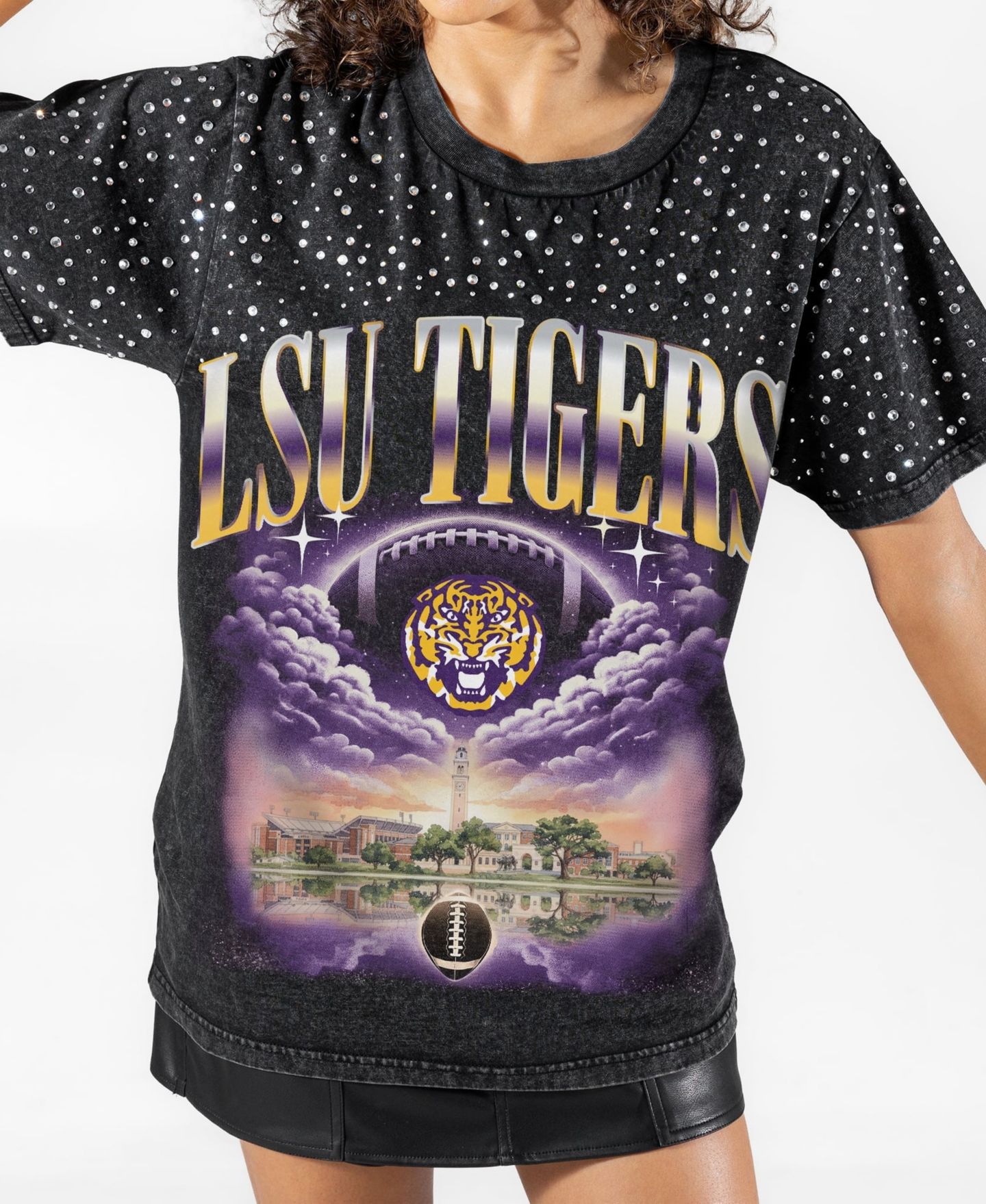 Женская футболка Gameday Couture Black LSU Tigers Sky's the Limit Washed Micro Rhinestone — фото 4