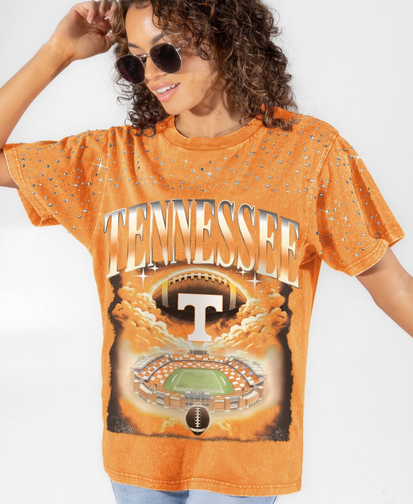Женская футболка Gameday Couture Tennessee Orange Tennessee Volunteers Sky's the Limit Washed Micro Rhinestone — фото 4