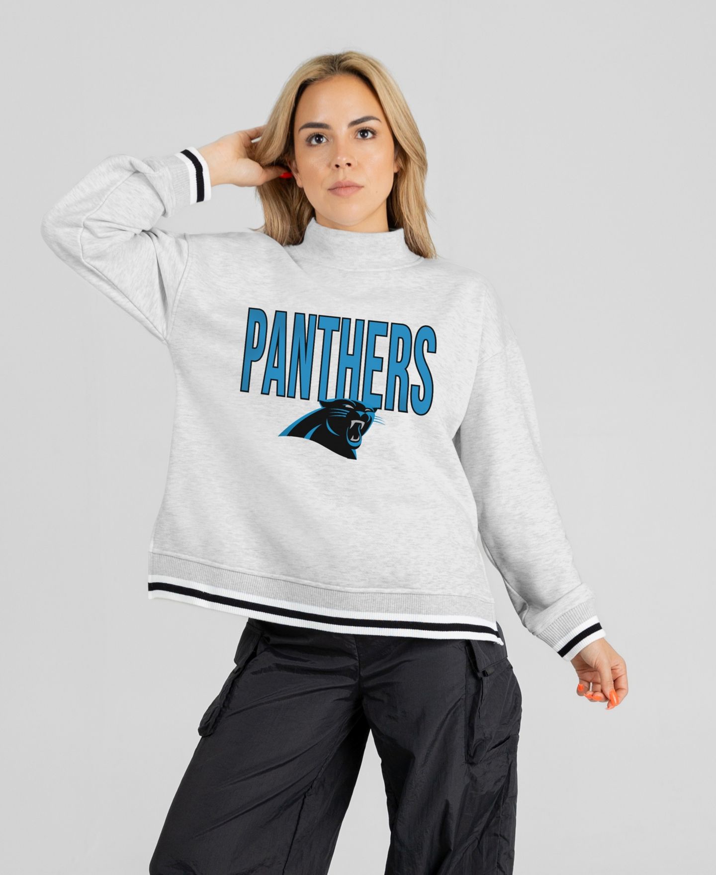 Женская толстовка Gameday Couture Ash Carolina Panthers Rally Point Contrast Stripe Mock Neck — фото 5