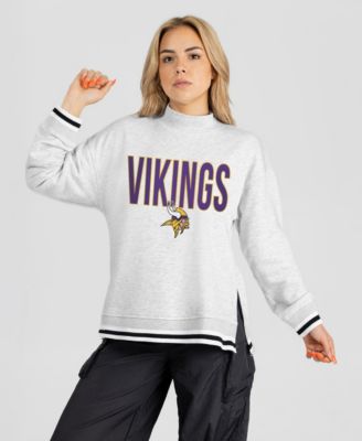 Women's Ash Minnesota Vikings Rally Point Contrast Stripe Mock Neck Sweatshirt