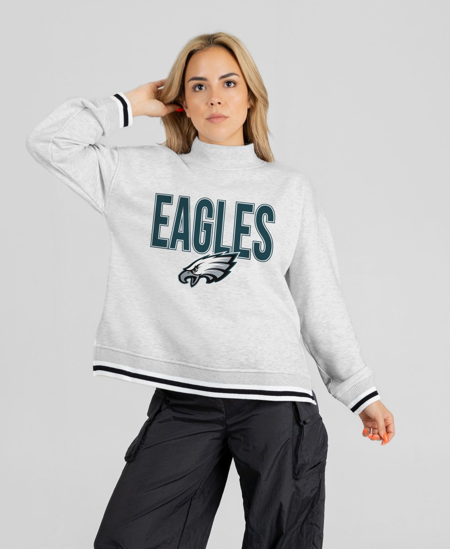 Женская толстовка Gameday Couture Ash Philadelphia Eagles Rally Point Contrast Stripe Mock Neck — фото 5