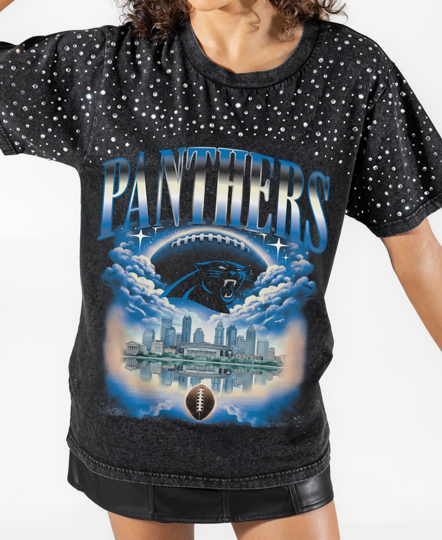 Женская футболка Gameday Couture Black Carolina Panthers Sky's the Limit Washed Micro Rhinestone — фото 4
