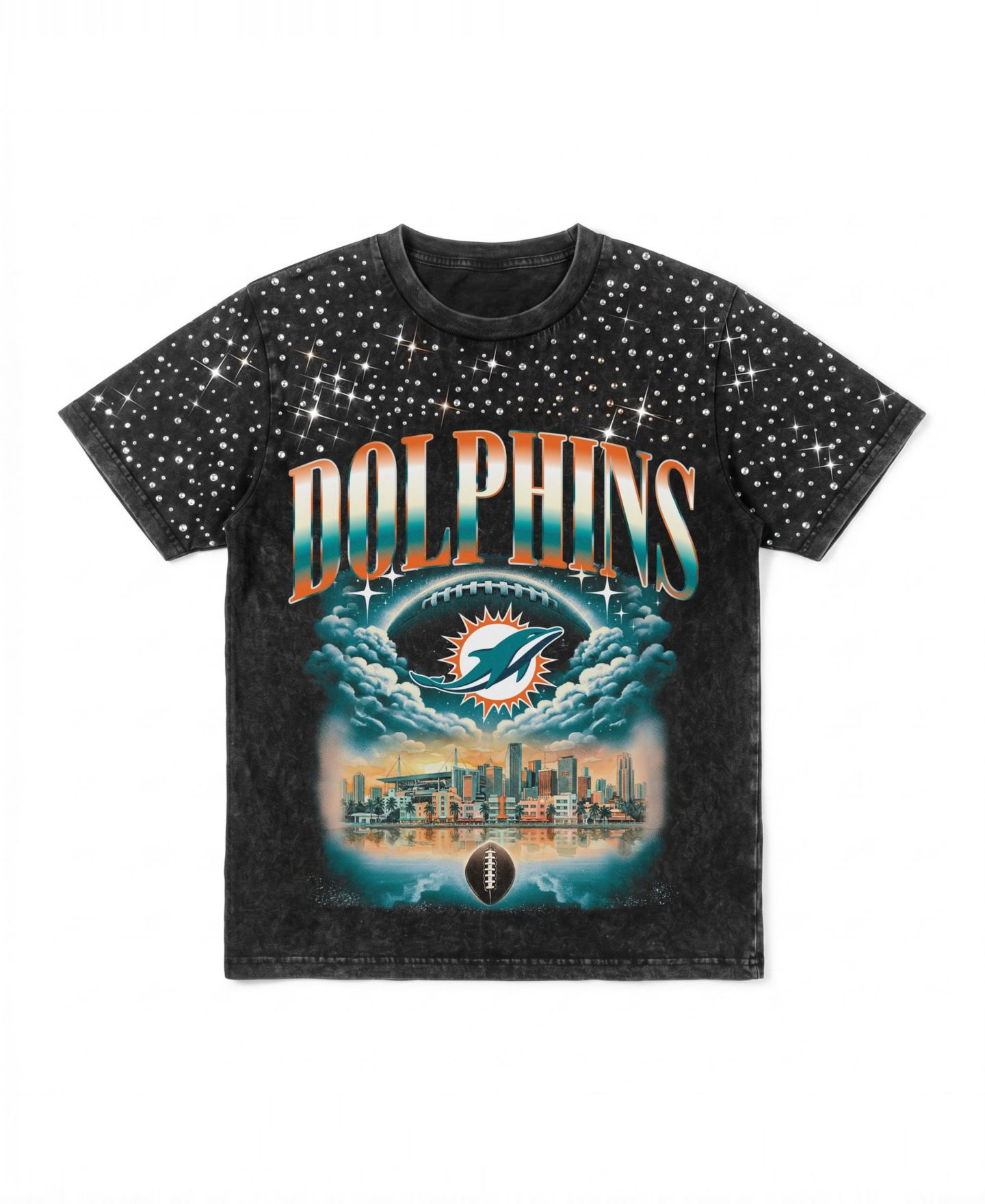 Женская футболка Gameday Couture Black Miami Dolphins Sky's the Limit Washed Micro Rhinestone — фото 5