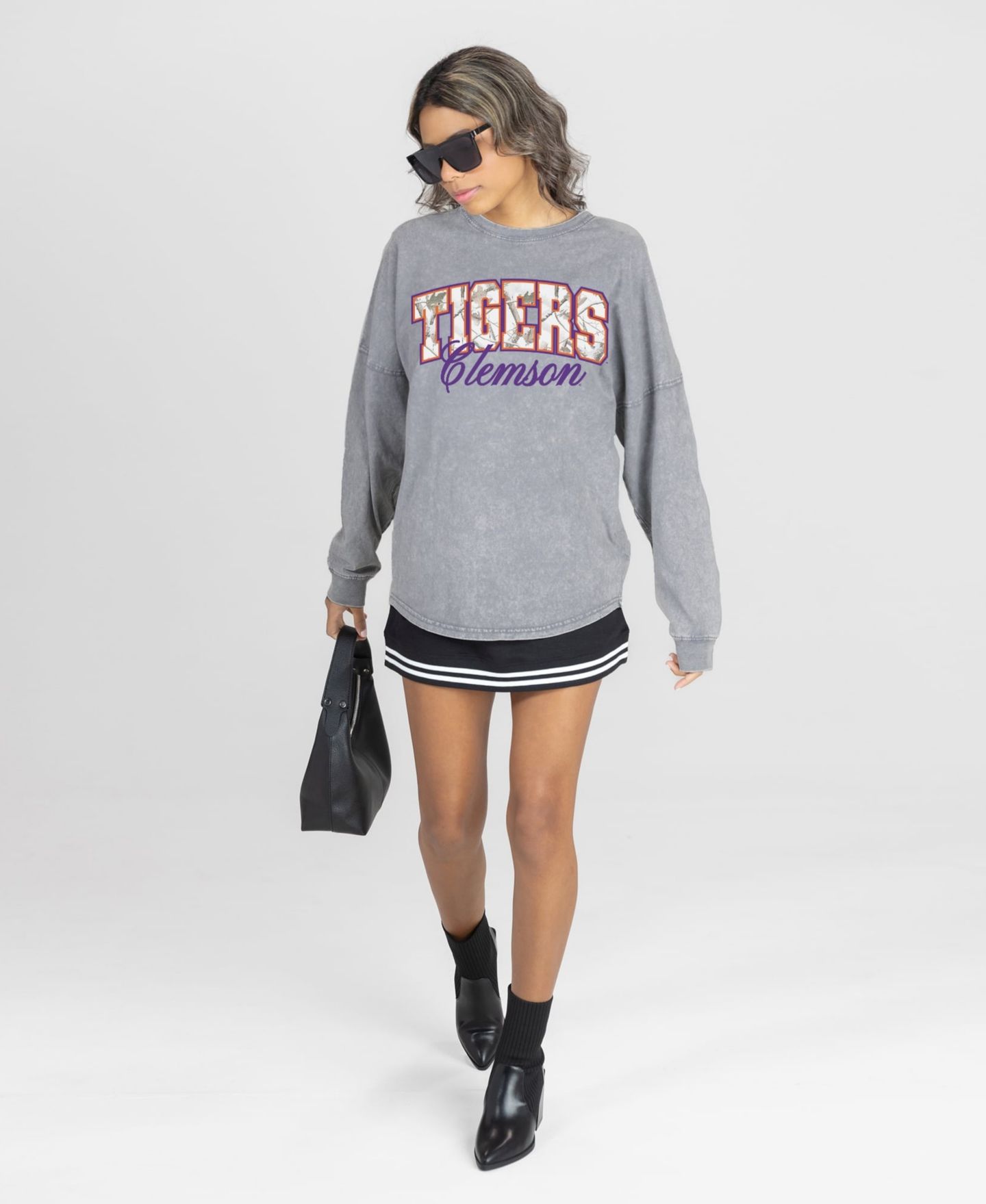 Женская футболка Gameday Couture Gray Clemson Tigers Snow Wash Oversized Long-Sleeve — фото 3