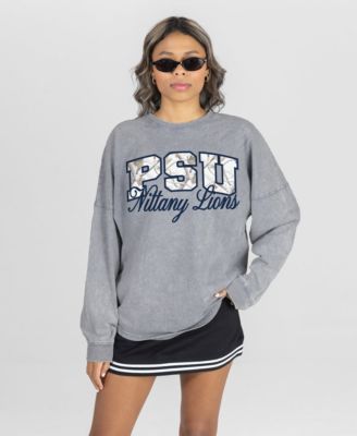 Women's Gray Penn State Nittany Lions Snow Wash Oversized Long-Sleeve T-Shirt