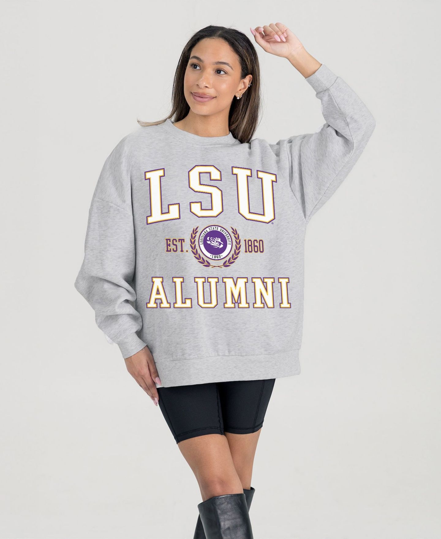 Женская толстовка Gameday Couture Ash LSU Tigers Degree Unlocked Oversized Premium Fleece — фото 1