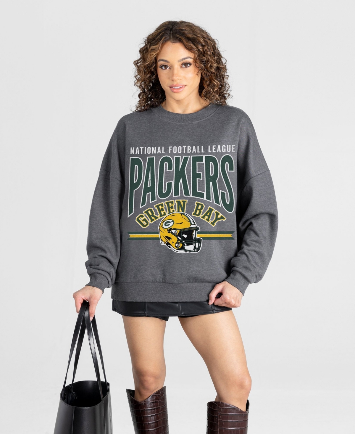 Gameday Couture Women's Charcoal Green Bay Packers Kickoff Classic Oversized Premium Drop Shoulder Sweatshirt - Charcoal