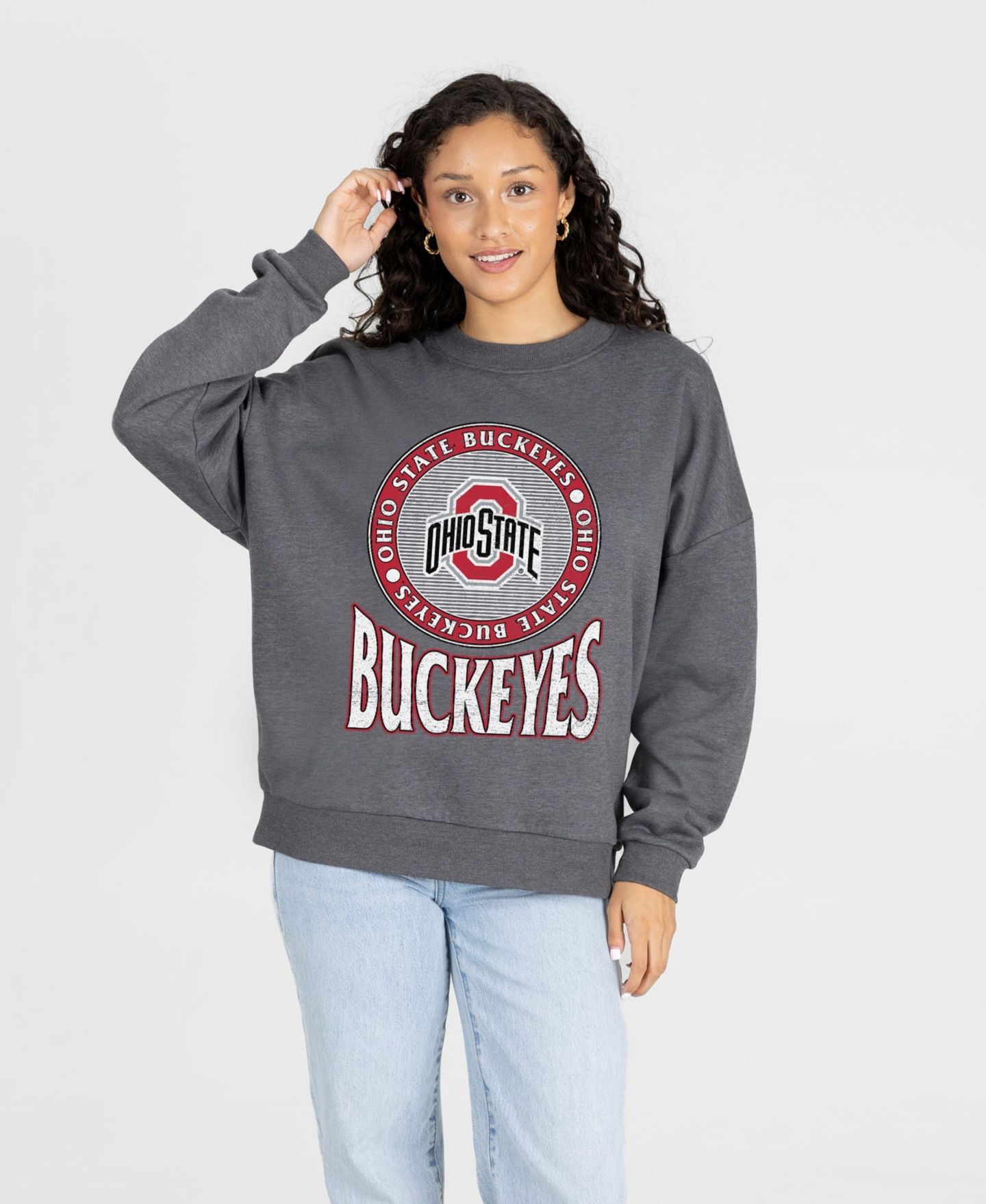 Женская толстовка Gameday Couture Charcoal Ohio State Buckeyes Saturday Seal Oversized Premium Drop Shoulder — фото 3