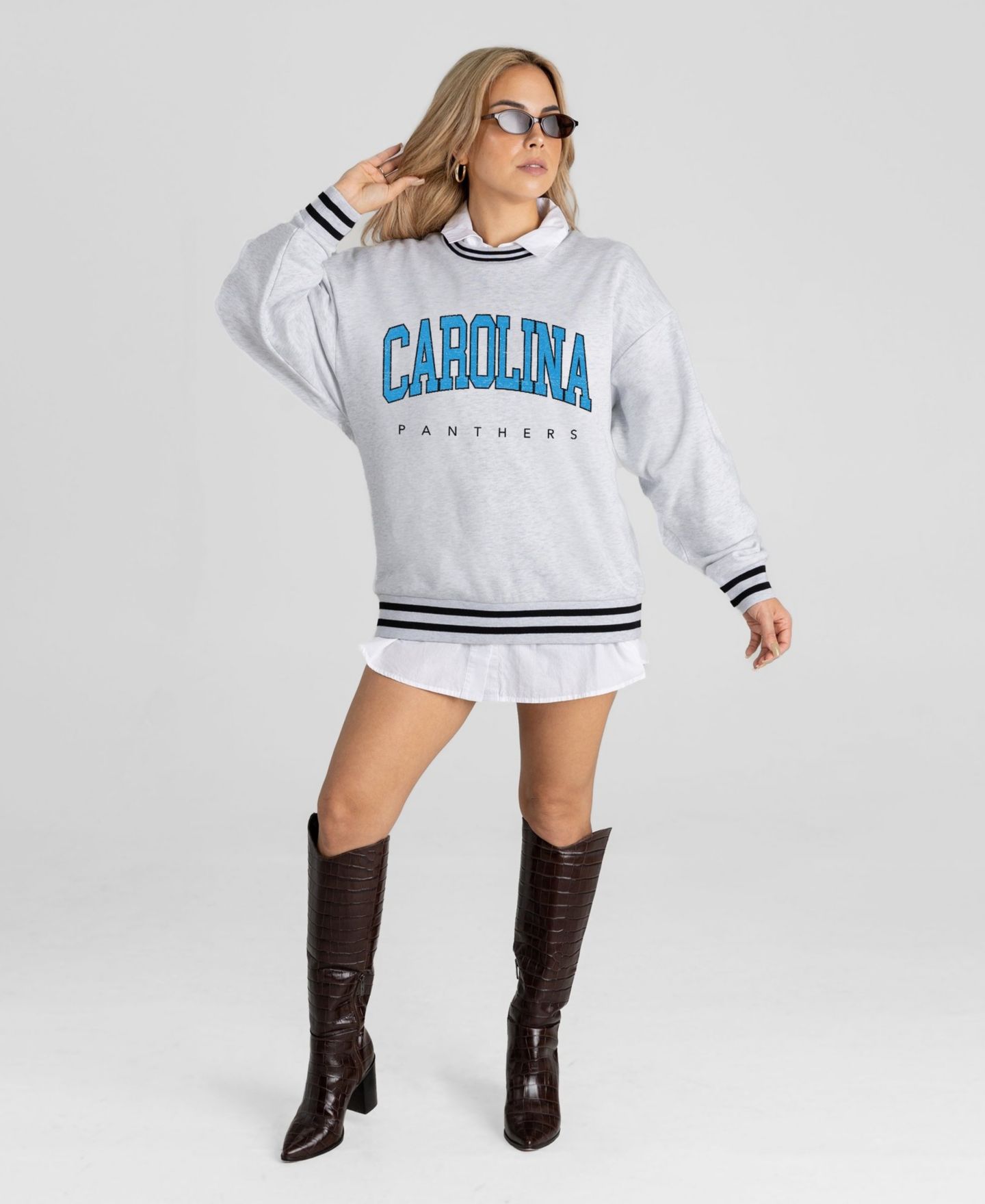 Женская толстовка Gameday Couture Ash Carolina Panthers Oversized Easy Energy Ringer Stripe — фото 3