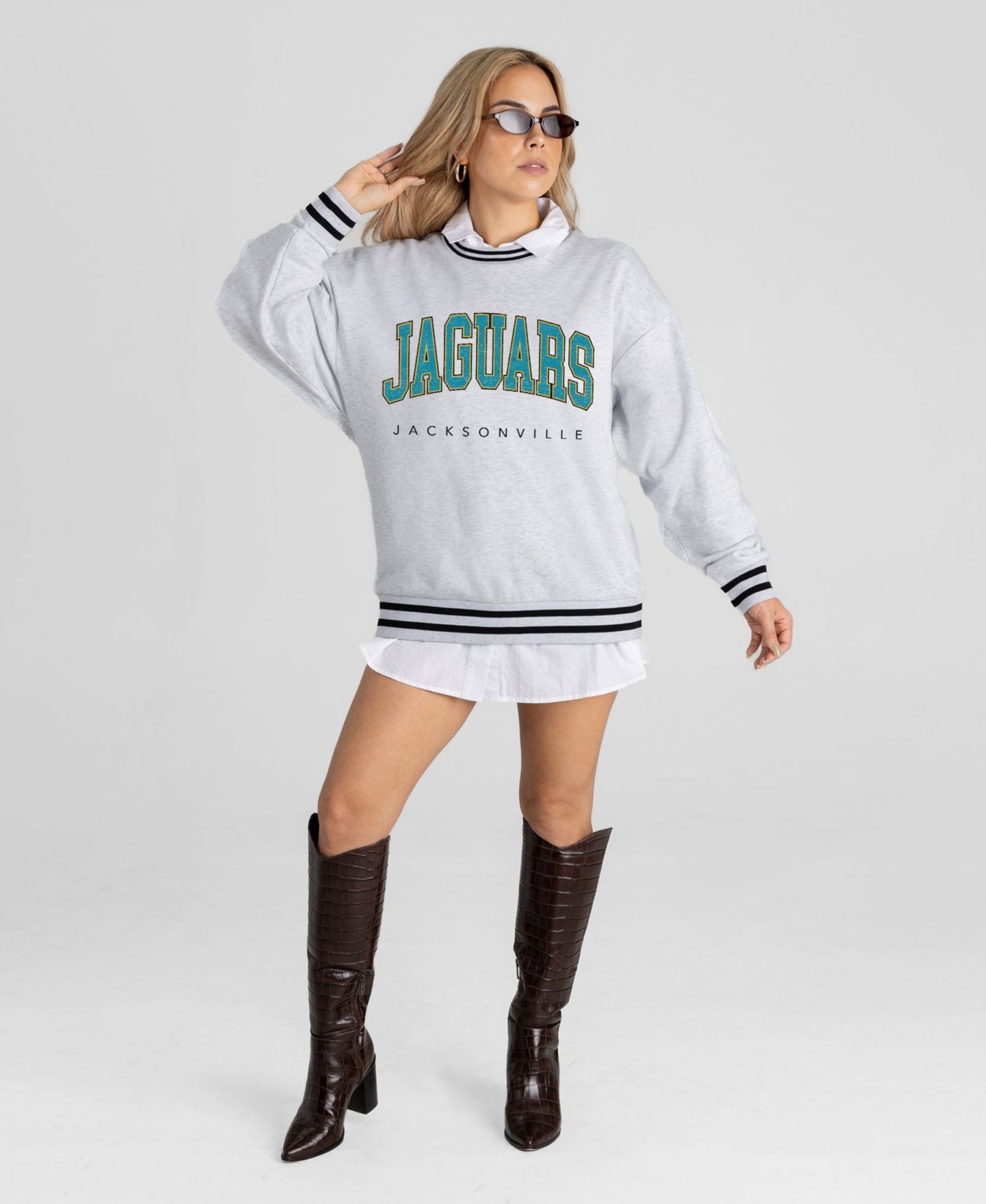 Женская толстовка Gameday Couture Ash Jacksonville Jaguars Oversized Easy Energy Ringer Stripe — фото 3