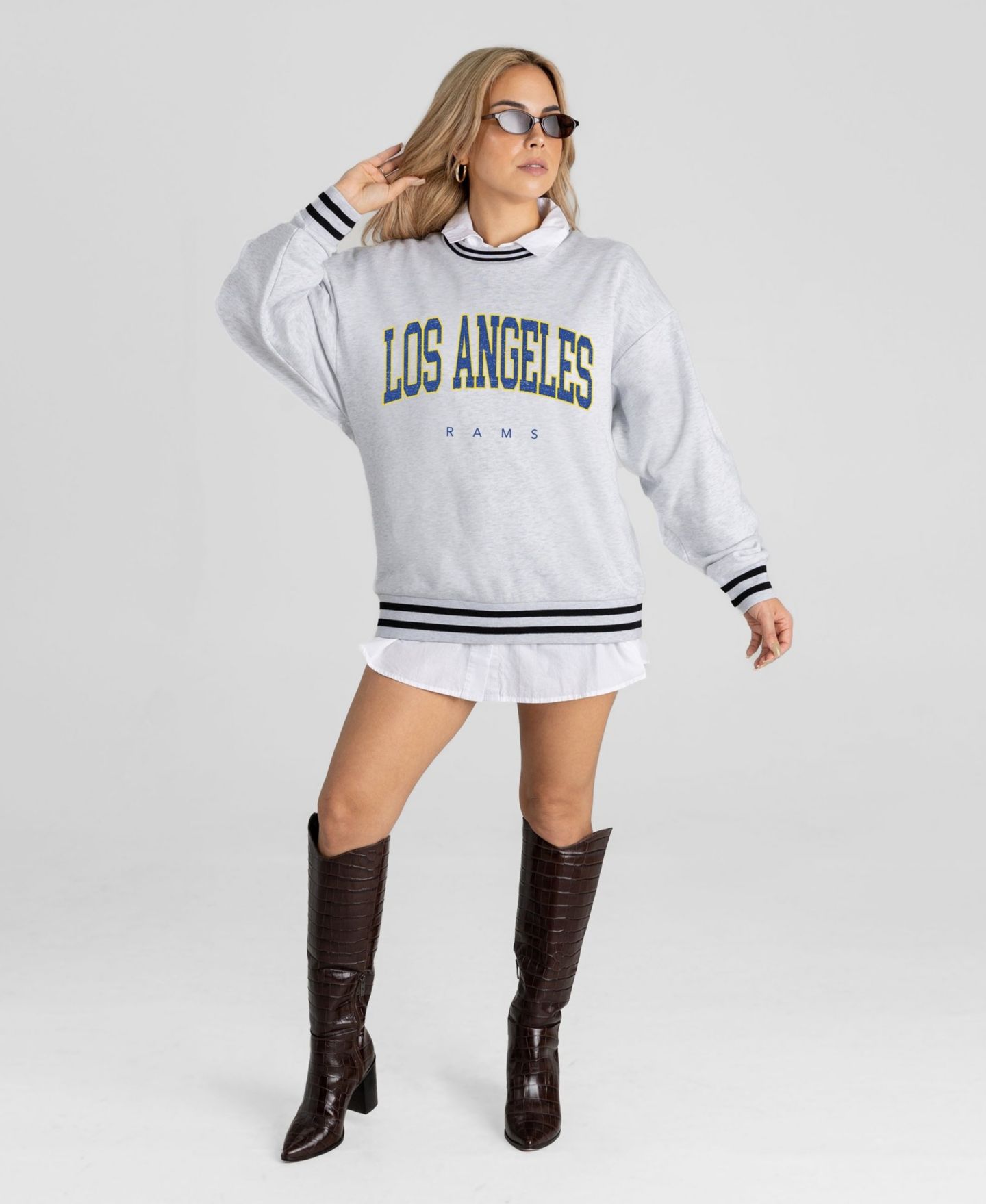 Женская толстовка Gameday Couture Ash Los Angeles Rams Oversized Easy Energy Ringer Stripe — фото 3