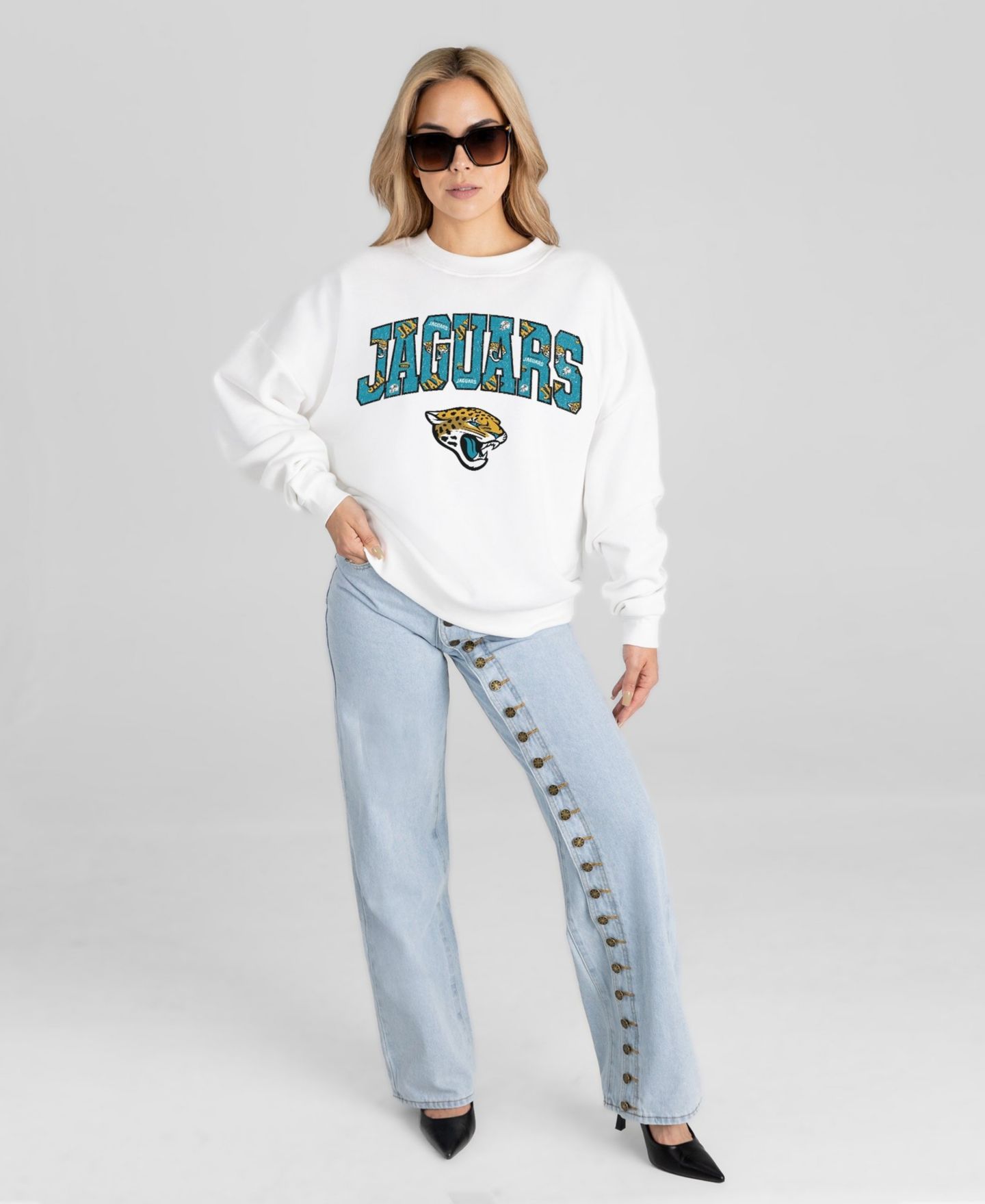 Женская толстовка Gameday Couture White Jacksonville Jaguars Sweet Play Oversized Premium Drop Shoulder — фото 3