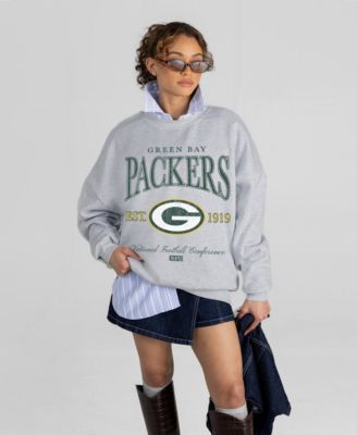 Women's Ash Green Bay Packers Instant Classic Oversized Premium Drop Shoulder Sweatshirt