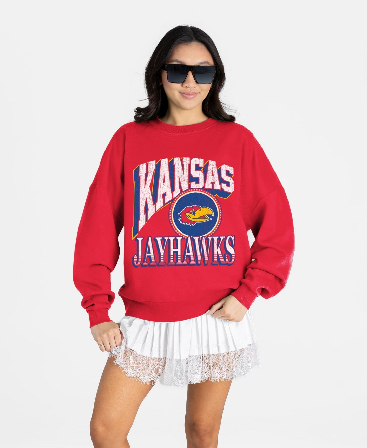 Женская толстовка Gameday Couture Red Kansas Jayhawks Main Character Oversized Premium Drop Shoulder — фото 1