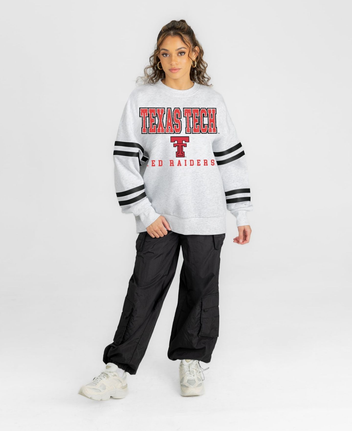Женская толстовка Gameday Couture Ash Texas Tech Red Raiders Stadium Stripes Oversized Fleece — фото 3
