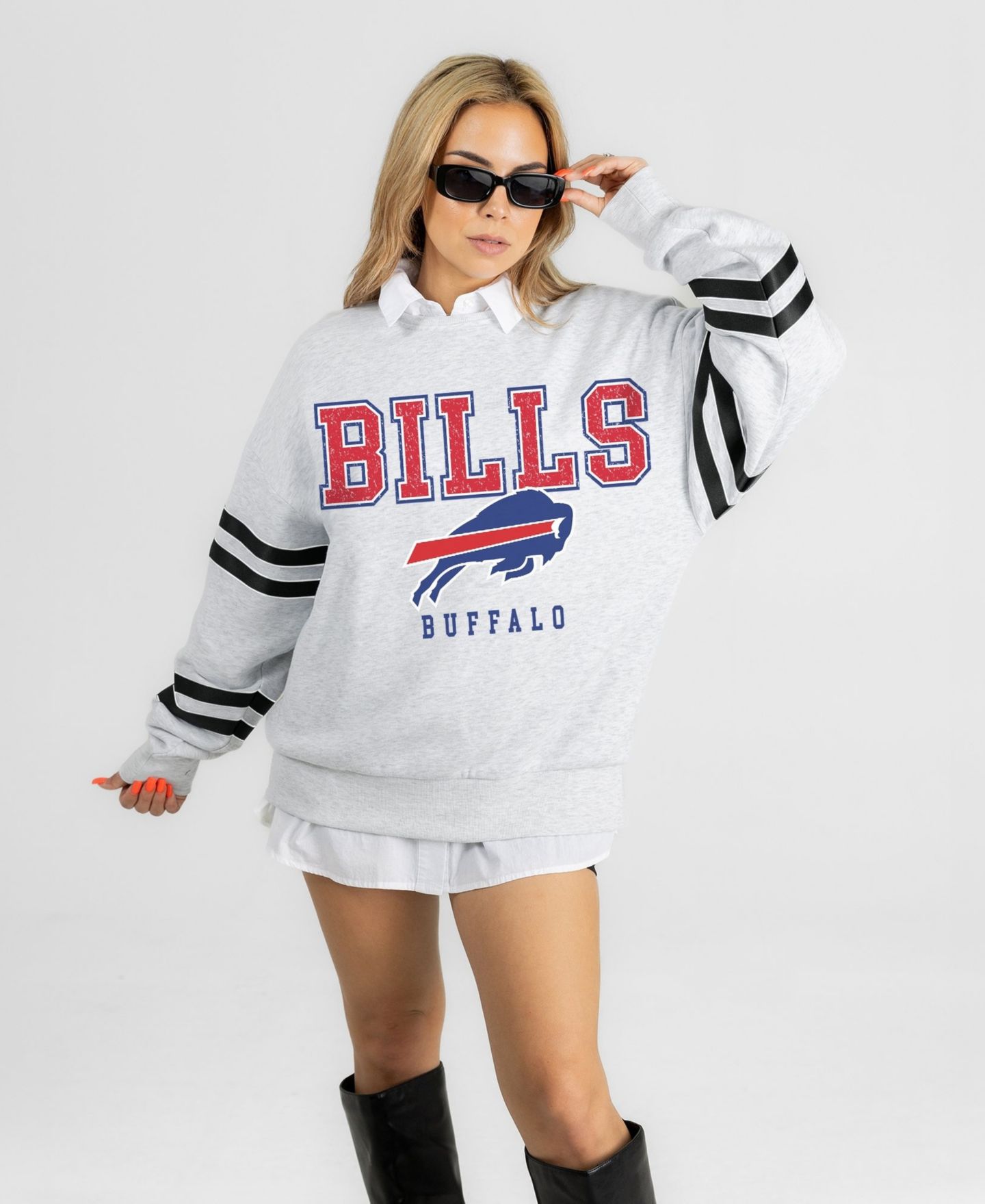 Женская толстовка Gameday Couture Ash Buffalo Bills Stadium Stripes Oversized Fleece — фото 4