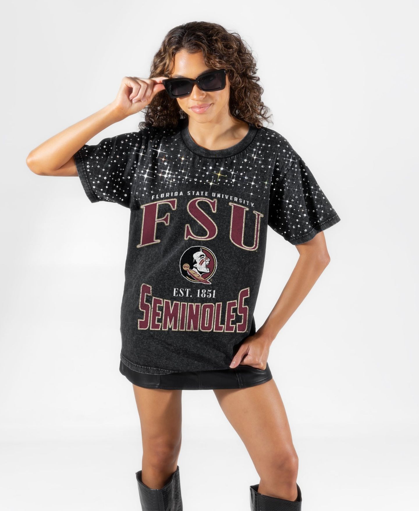 Женская футболка Gameday Couture Black Florida State Seminoles In the Zone Washed Micro Rhinestone — фото 4