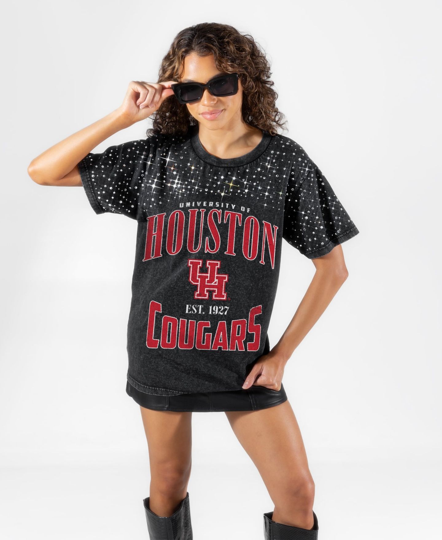 Женская футболка Gameday Couture Black Houston Cougars In the Zone Washed Micro Rhinestone — фото 4
