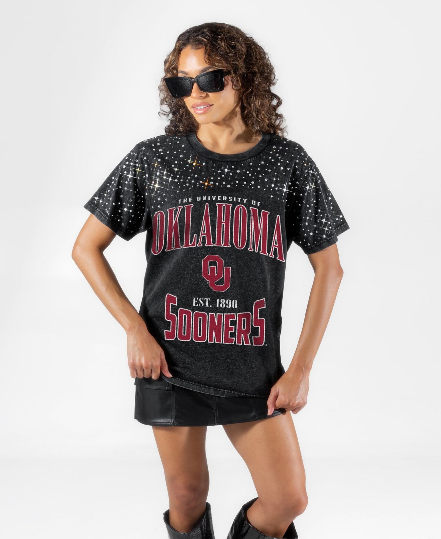 Женская футболка Gameday Couture Black Oklahoma Sooners In the Zone Washed Micro Rhinestone — фото 1
