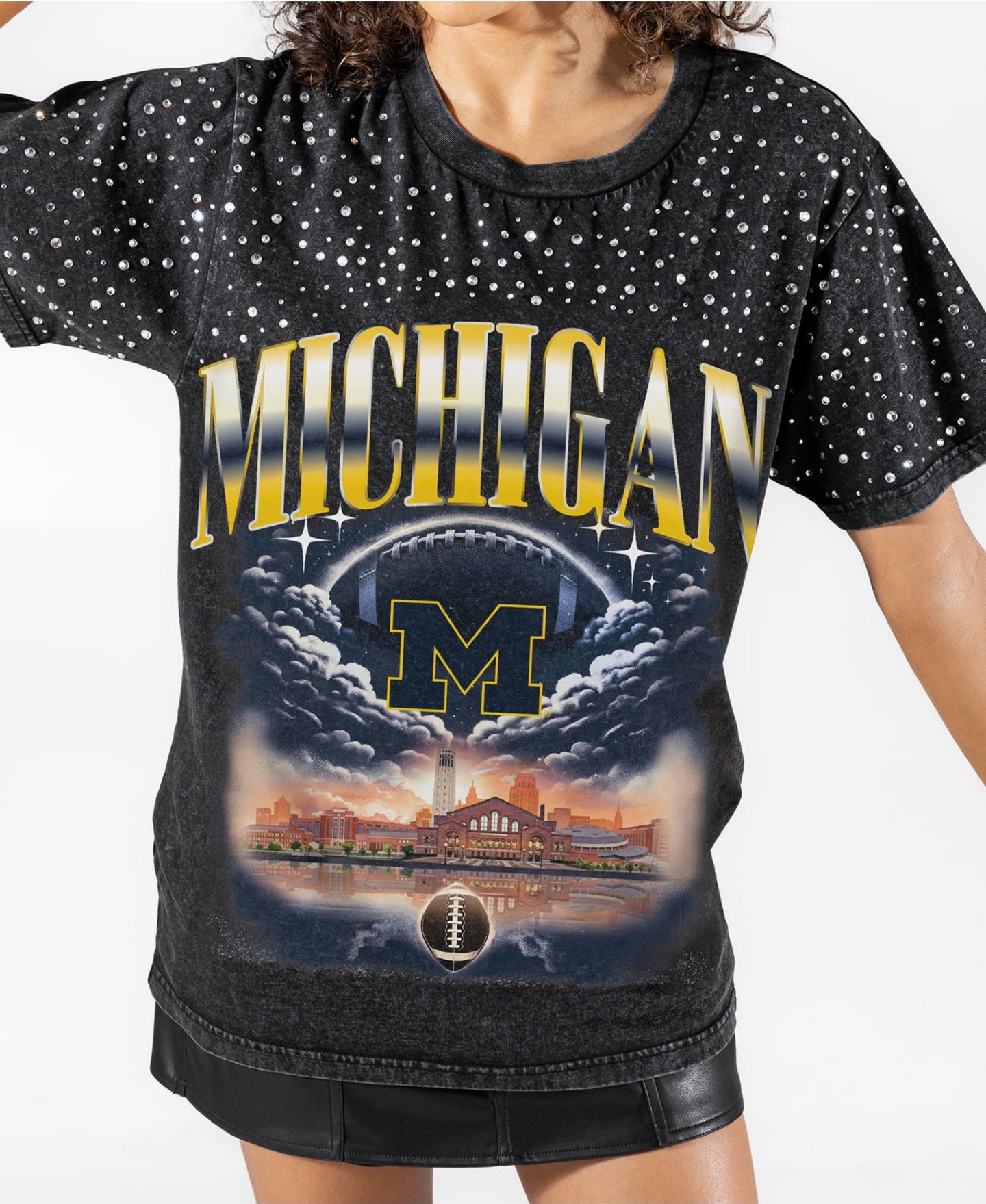 Женская футболка Gameday Couture Black Michigan Wolverines Dream Big Washed Micro Rhinestone — фото 3