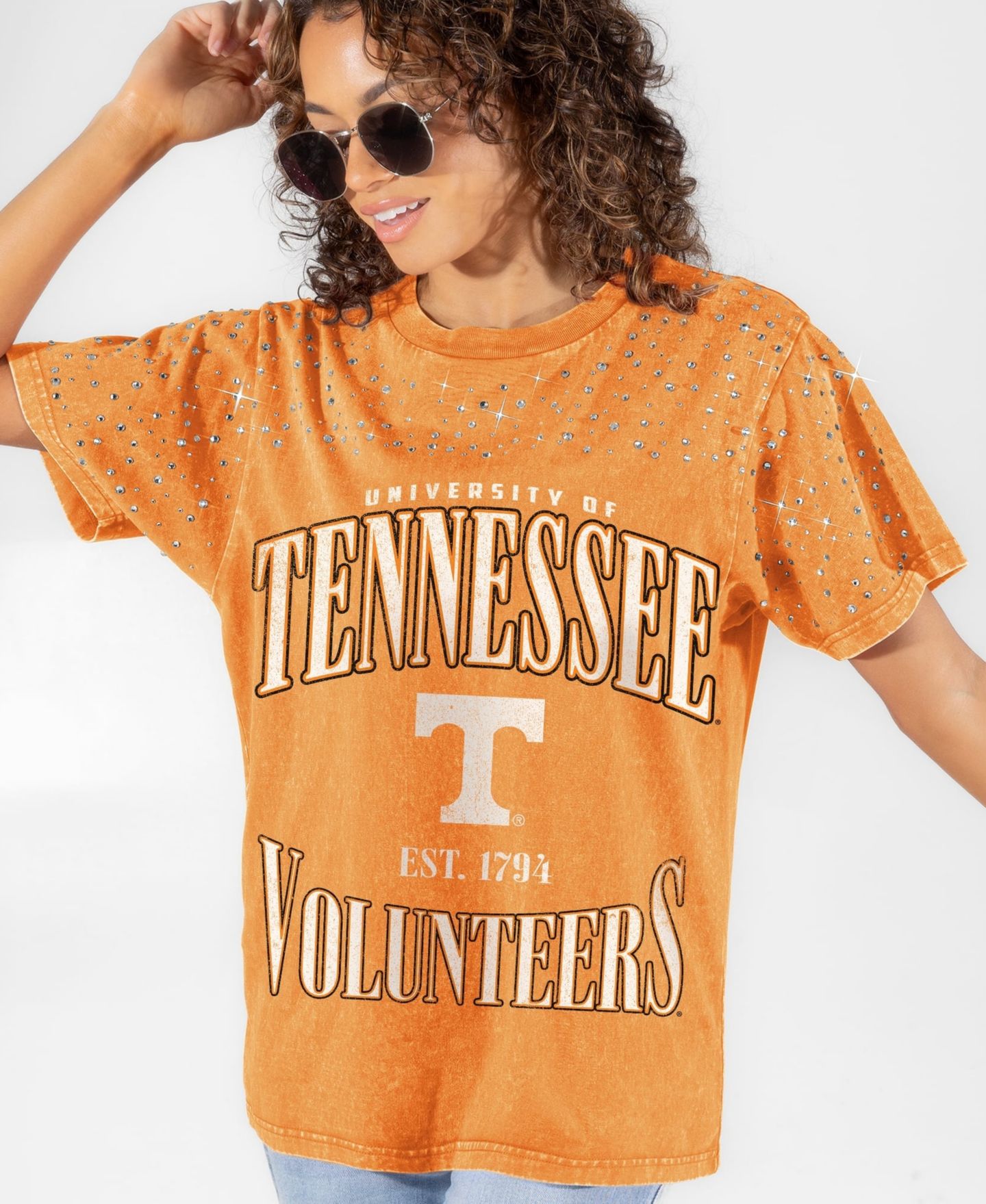 Женская футболка Gameday Couture Tennessee Orange Tennessee Volunteers Sparkle Score Washed Micro Rhinestone — фото 1
