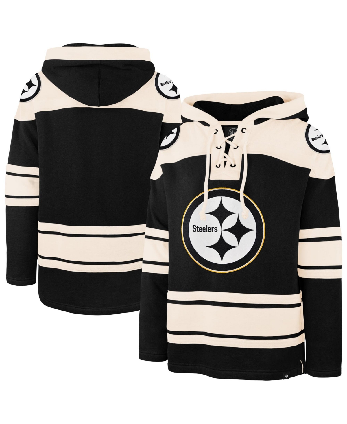 '47 Brand Men's Black Pittsburgh Steelers Superior Lacer Hoodie - Black