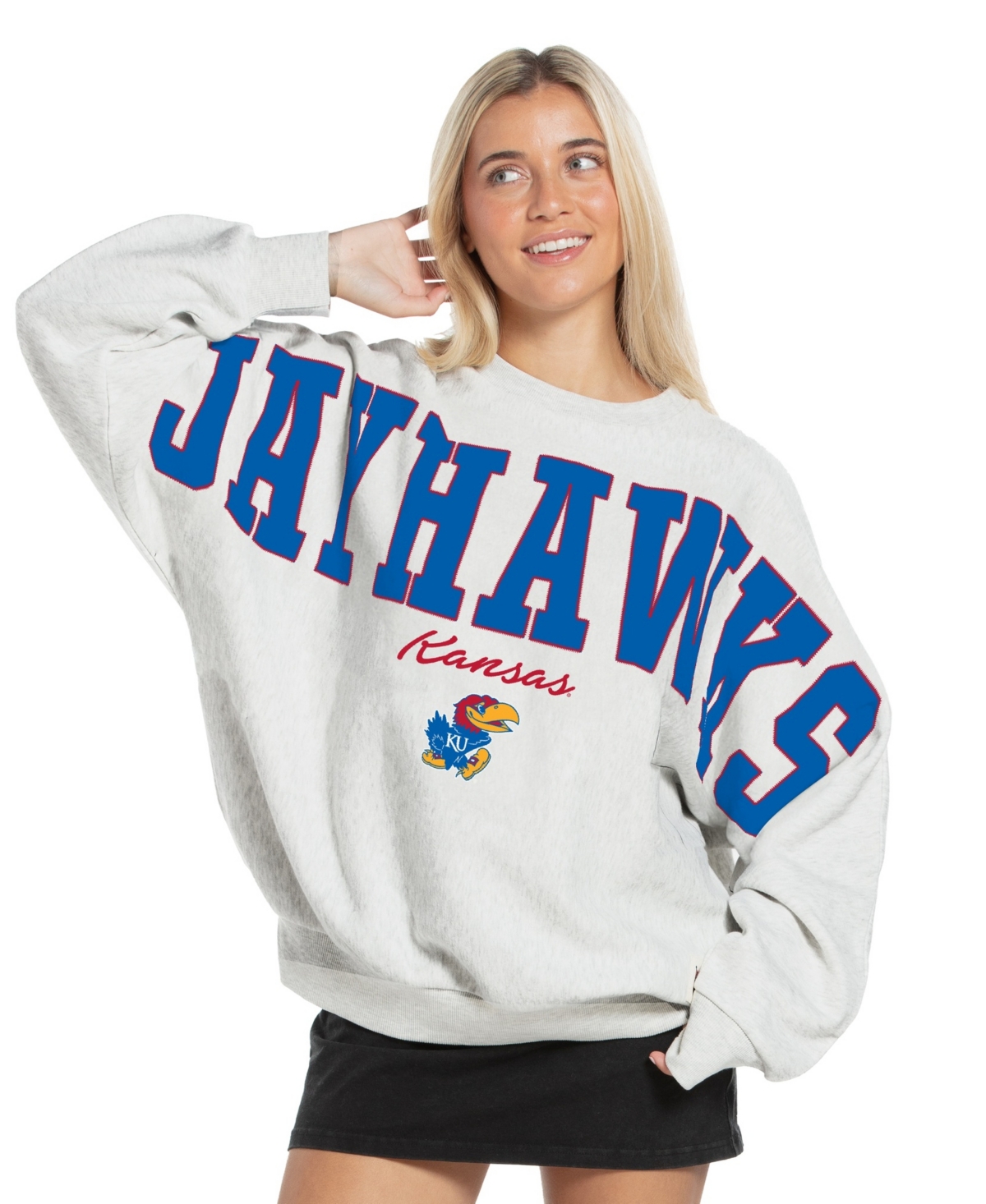 Pressbox Women's Heather Gray Kansas Jayhawks Flannigan Oversized Fleece Sweatshirt - Heather Gray