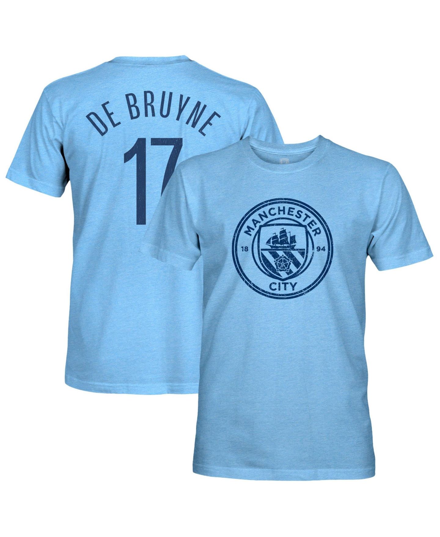 Мужская футболка 1863FC Kevin De Bruyne Sky Blue Manchester City Player Name & Number Twisted Tri-Blend Slub — фото 1