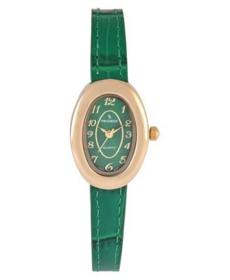 Women's 14K Gold-Plated Petite Oval Dial with Thin Leather Strap