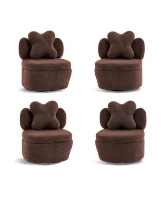 360degree Rotating Swivel Accent Chair Set of 4, Plush Velvet Armchair, Heart Back with Hidden Storage