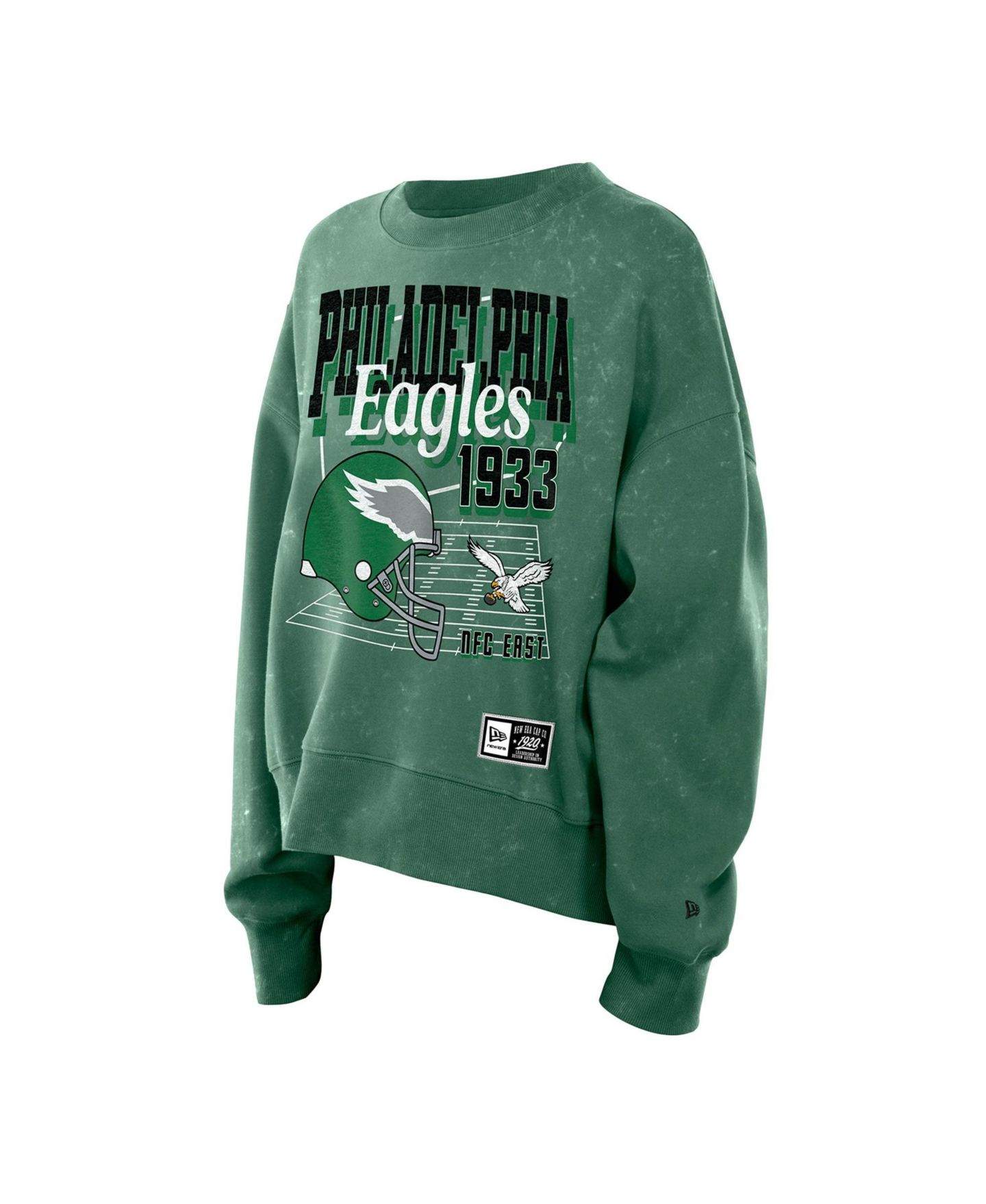 Женская толстовка New Era Kelly Green Philadelphia Eagles Throwback Mineral Wash Boxy Fleece Crewneck — фото 6